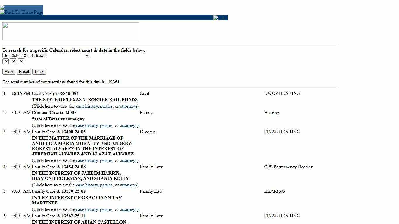 iDocket.com - View Court Calendars. Header