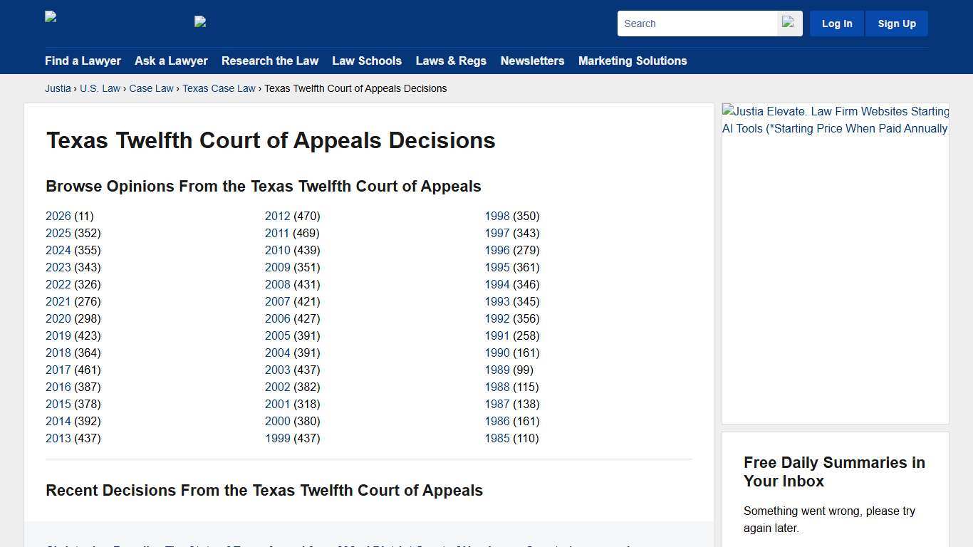 Texas Twelfth Court of Appeals Decisions :: Texas Case Law :: Texas Law :: U.S. Law :: Justia