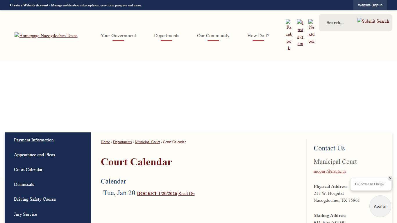 Court Calendar | Nacogdoches, TX - Official Website